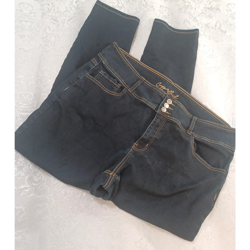 Copperflash Women's Denim Black Stretch Jeans Sz 18W High Rise Skinny